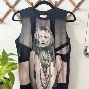 Black and Gray Kate Moss Graphic Sleeveless Top